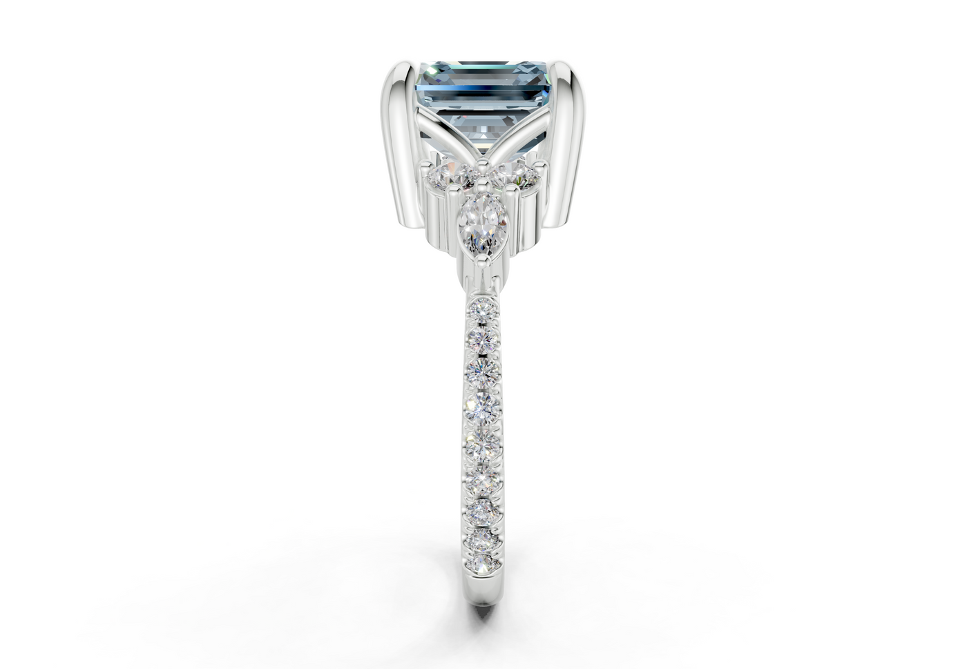 Zephyrine Blue Diamond Accent Asscher Cut 1.9mm Engagement Ring