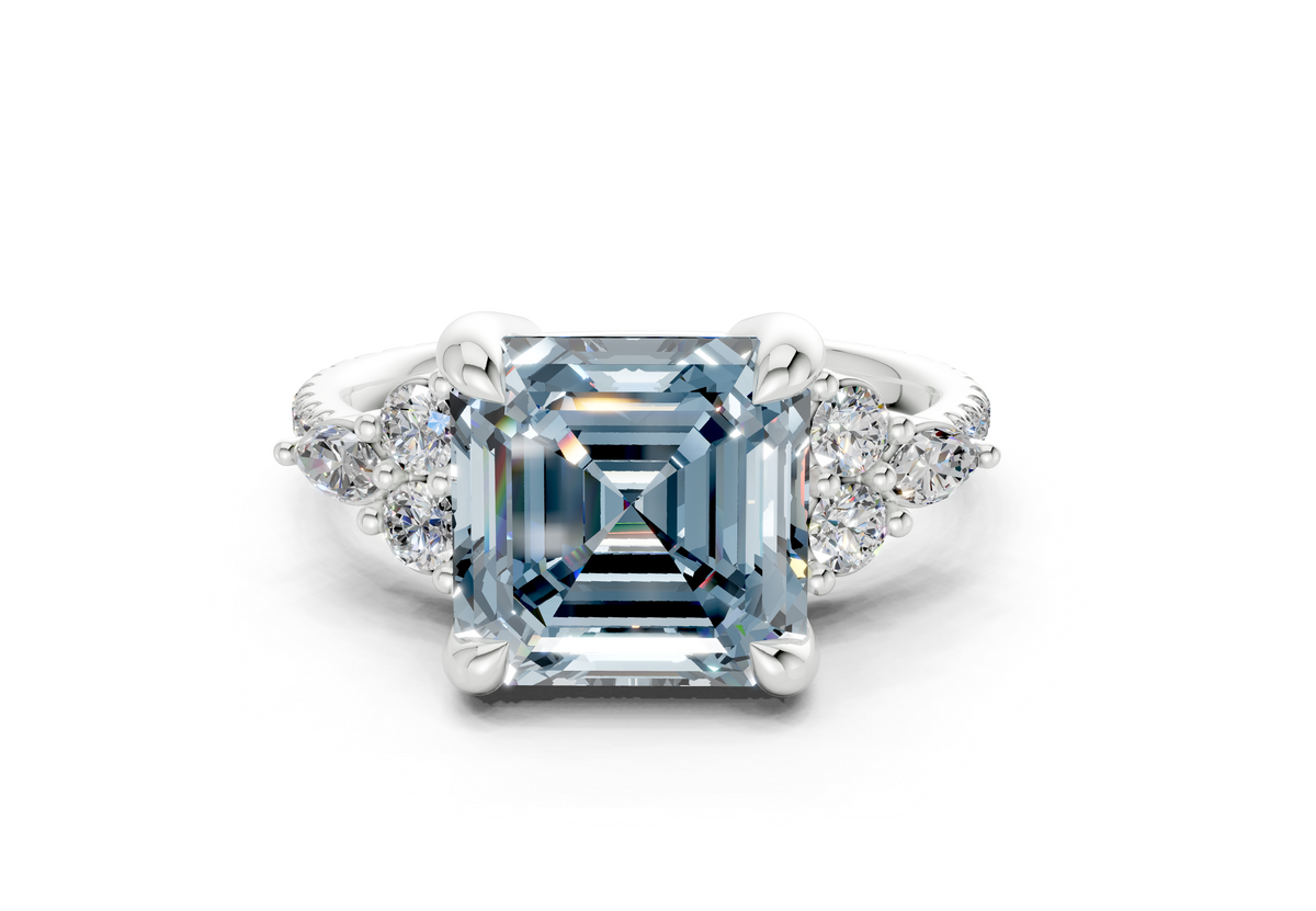 Zephyrine Blue Diamond Accent Asscher Cut 1.9mm Engagement Ring