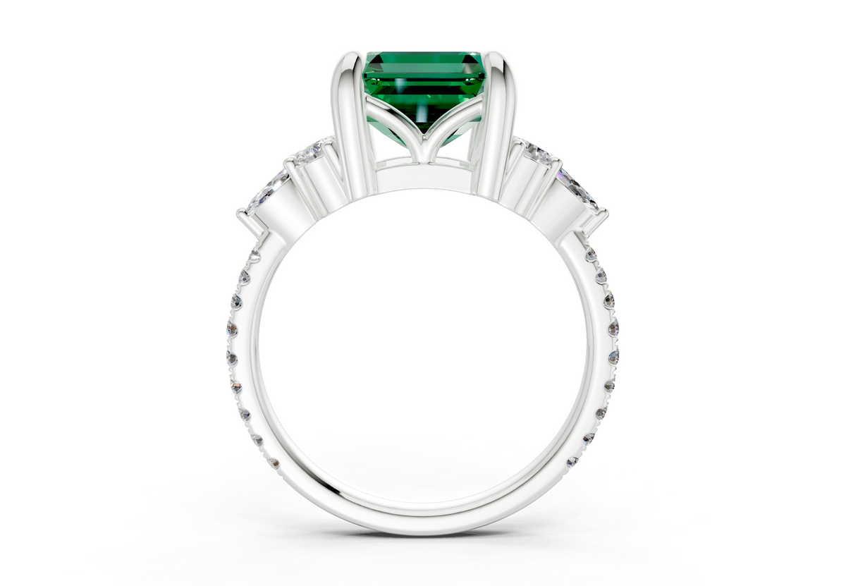 Zephyrine Emerald Gemstone Accent Asscher Cut 1.9mm Engagement Ring