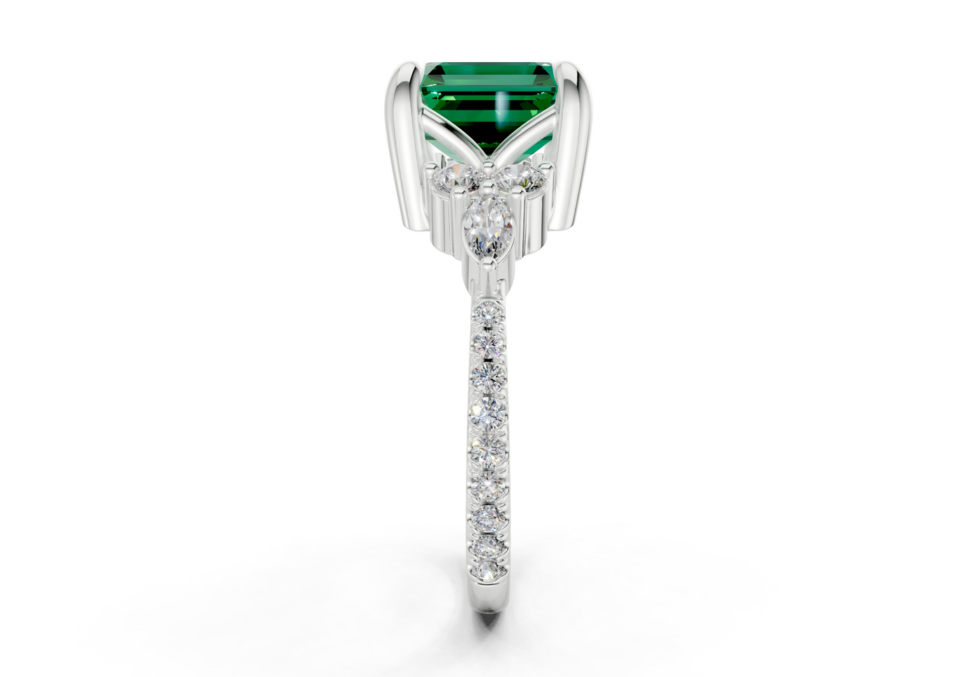 Zephyrine Emerald Gemstone Accent Asscher Cut 1.9mm Engagement Ring