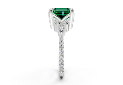 Zephyrine Emerald Gemstone Accent Asscher Cut 1.9mm Engagement Ring