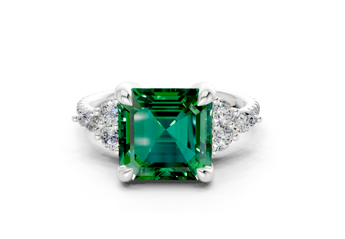 Zephyrine Emerald Gemstone Accent Asscher Cut 1.9mm Engagement Ring