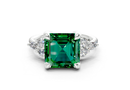 Zephyrine Emerald Gemstone Accent Asscher Cut 1.9mm Engagement Ring
