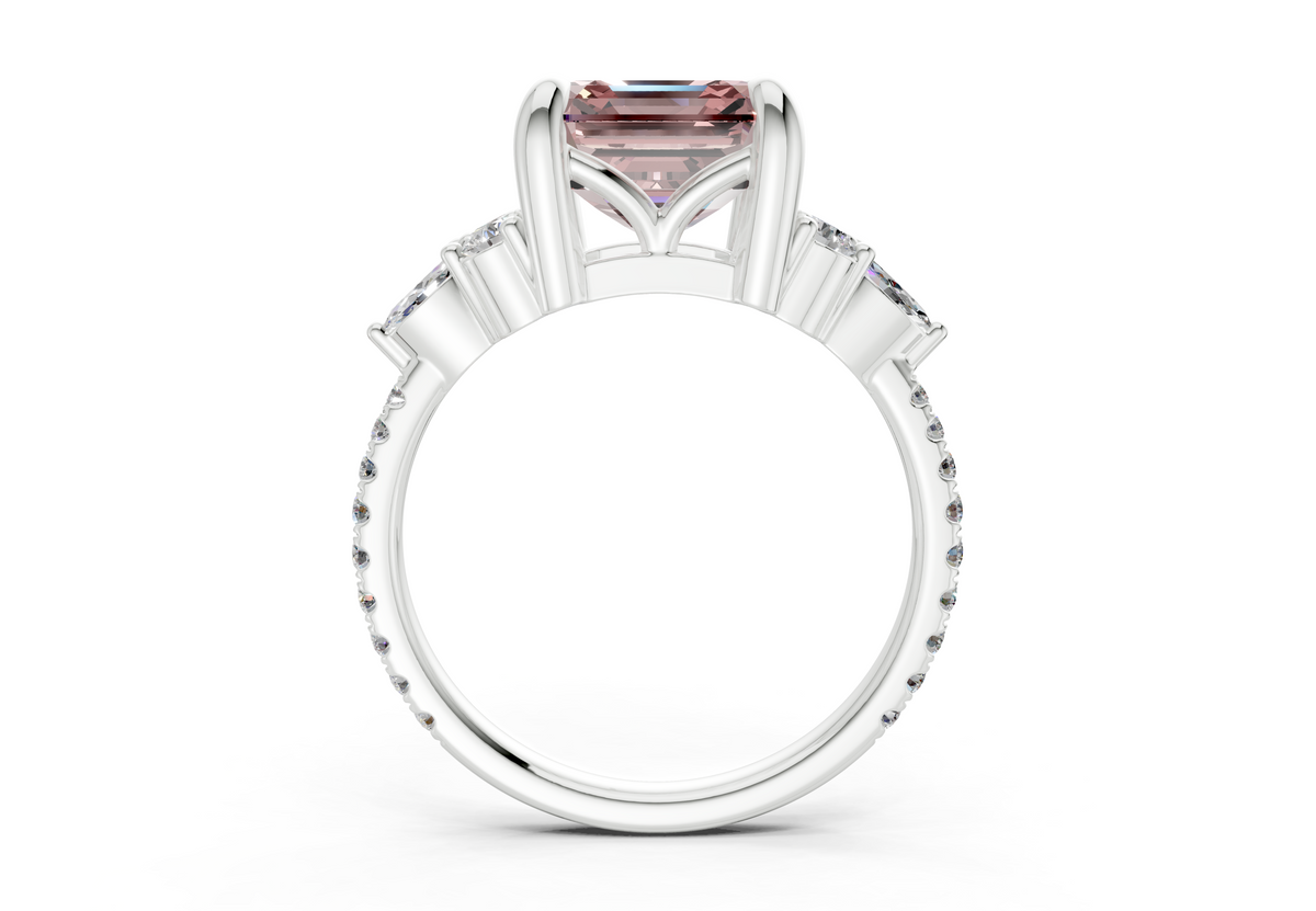 Zephyrine Pink Diamond Accent Asscher Cut 1.9mm Engagement Ring
