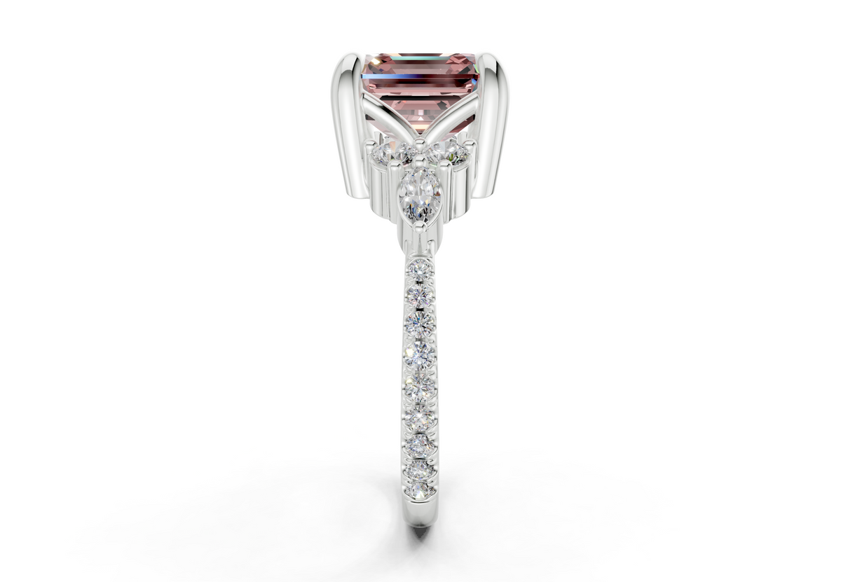 Zephyrine Pink Diamond Accent Asscher Cut 1.9mm Engagement Ring