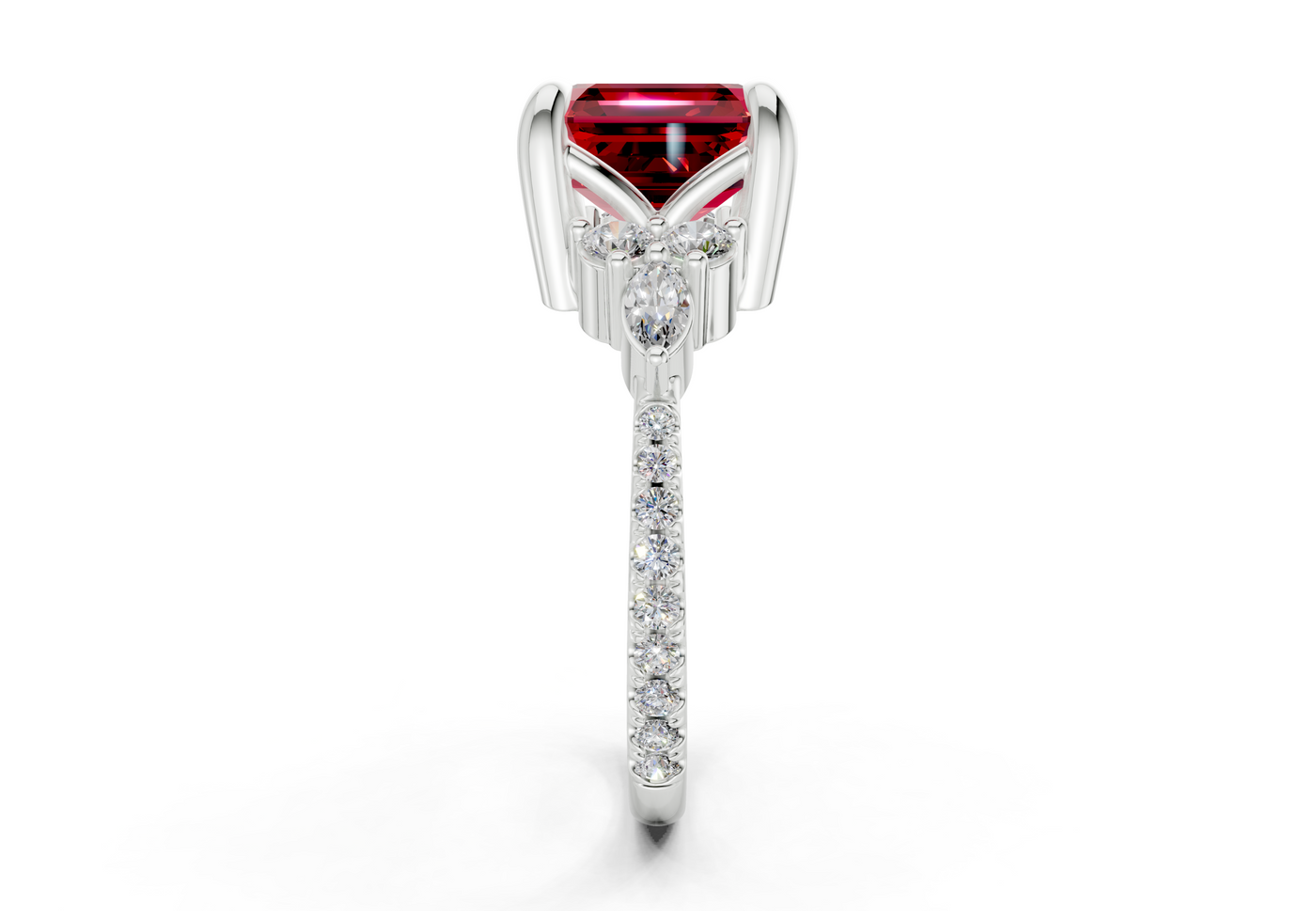 Zephyrine Ruby Gemstone Accent Asscher Cut 1.9mm Engagement Ring