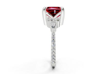 Zephyrine Ruby Gemstone Accent Asscher Cut 1.9mm Engagement Ring