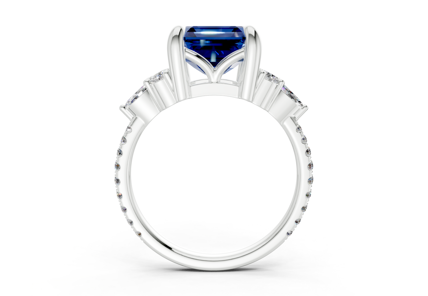 Zephyrine Sapphire Gemstone Accent Asscher Cut 1.9mm Engagement Ring