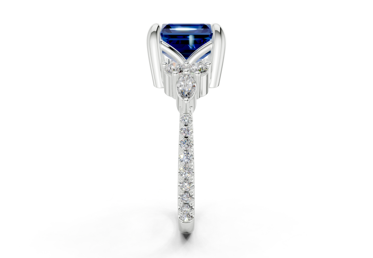 Zephyrine Sapphire Gemstone Accent Asscher Cut 1.9mm Engagement Ring