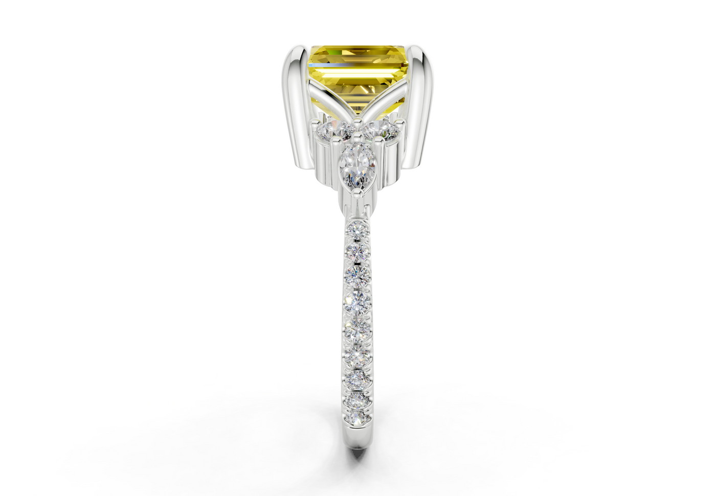 Zephyrine Yellow Diamond Accent Asscher Cut 1.9mm Engagement Ring