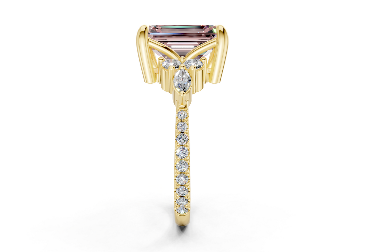 Zephyrine Pink Diamond Accent Emerald Cut 1.9mm Engagement Ring