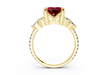 Zephyrine Ruby Gemstone Accent Emerald Cut 1.9mm Engagement Ring