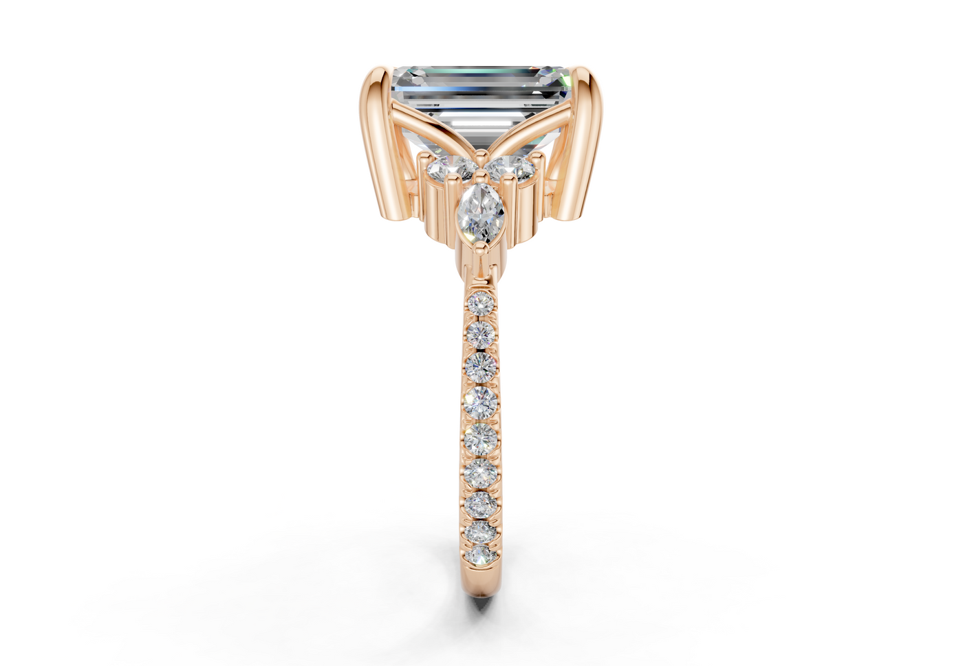 Zephyrine Diamond Accent Emerald Cut 1.9mm Engagement Ring