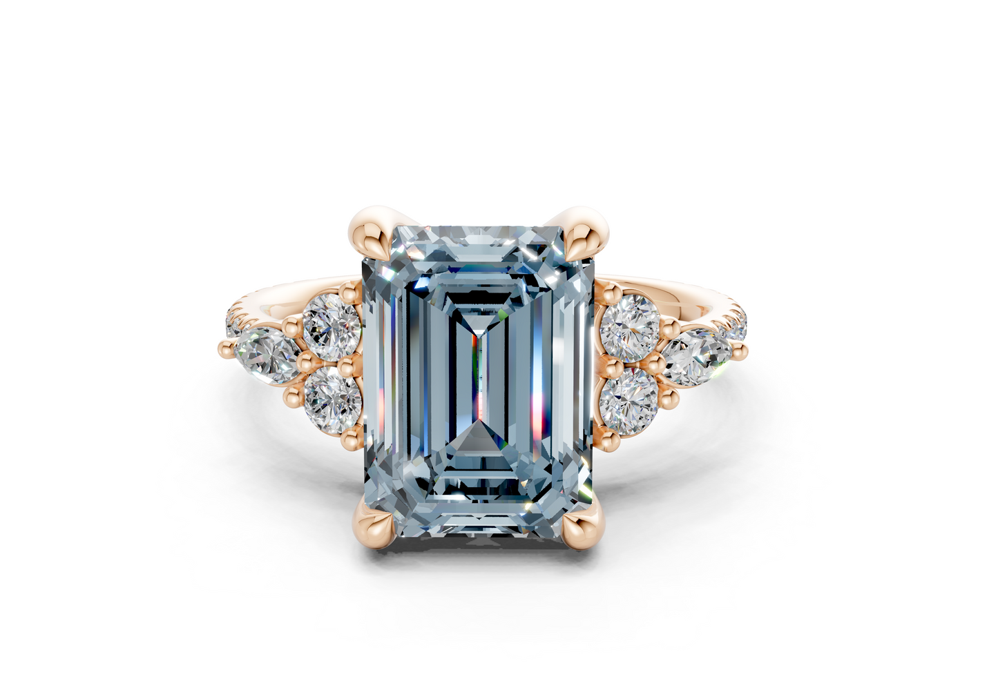 Zephyrine Blue Diamond Accent Emerald Cut 1.9mm Engagement Ring