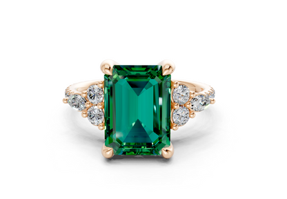 Zephyrine Emerald Gemstone Accent Emerald Cut 1.9mm Engagement Ring