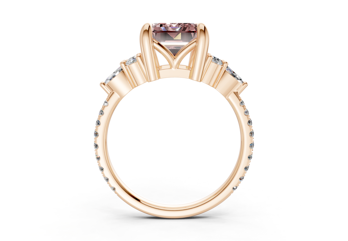 Zephyrine Pink Diamond Accent Emerald Cut 1.9mm Engagement Ring
