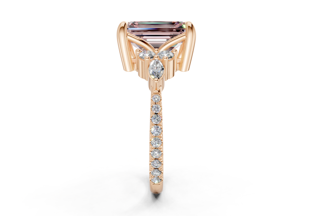 Zephyrine Pink Diamond Accent Emerald Cut 1.9mm Engagement Ring