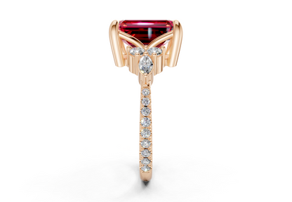 Zephyrine Ruby Gemstone Accent Emerald Cut 1.9mm Engagement Ring