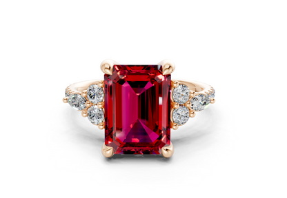 Zephyrine Ruby Gemstone Accent Emerald Cut 1.9mm Engagement Ring