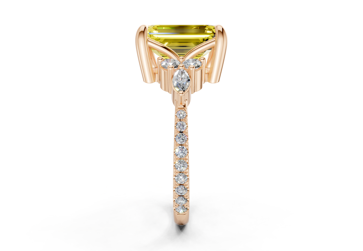 Zephyrine Yellow Diamond Accent Emerald Cut 1.9mm Engagement Ring
