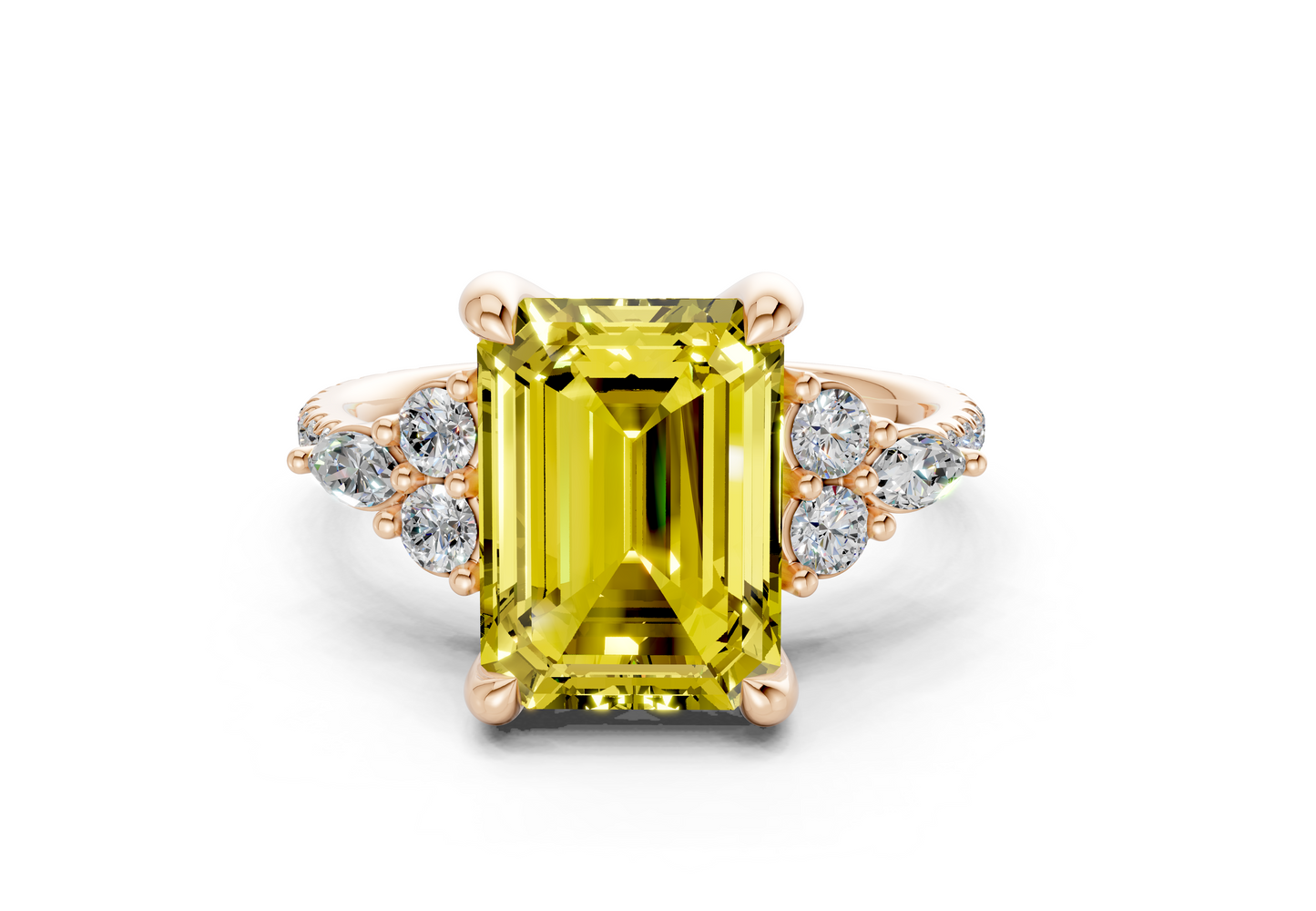 Zephyrine Yellow Diamond Accent Emerald Cut 1.9mm Engagement Ring