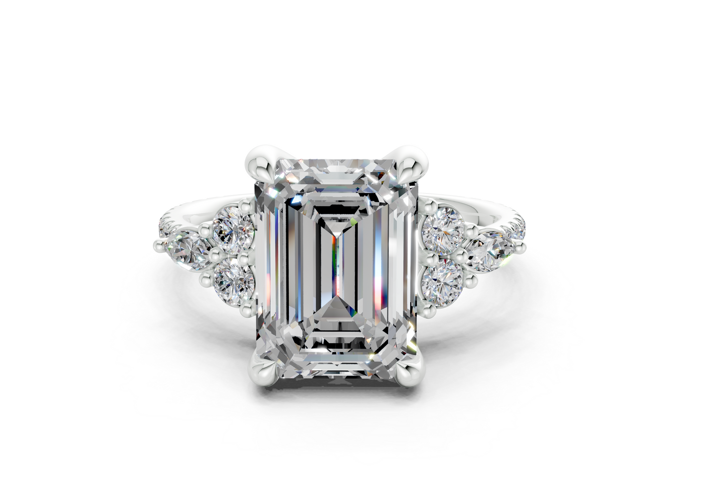 Zephyrine Diamond Accent Emerald Cut 1.9mm Engagement Ring