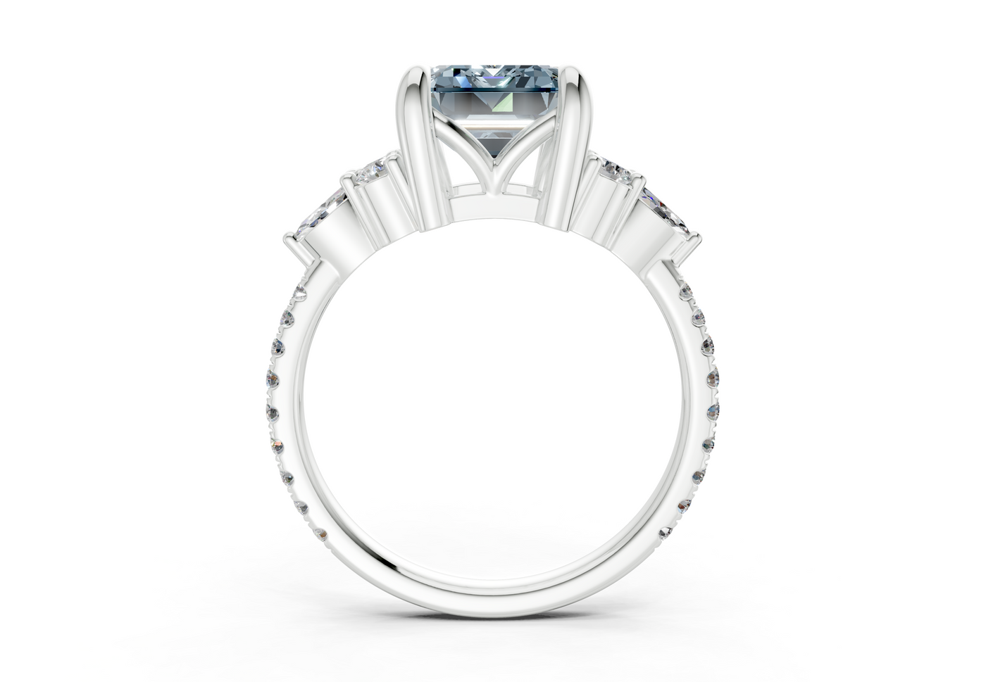 Zephyrine Blue Diamond Accent Emerald Cut 1.9mm Engagement Ring