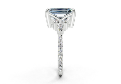 Zephyrine Blue Diamond Accent Emerald Cut 1.9mm Engagement Ring