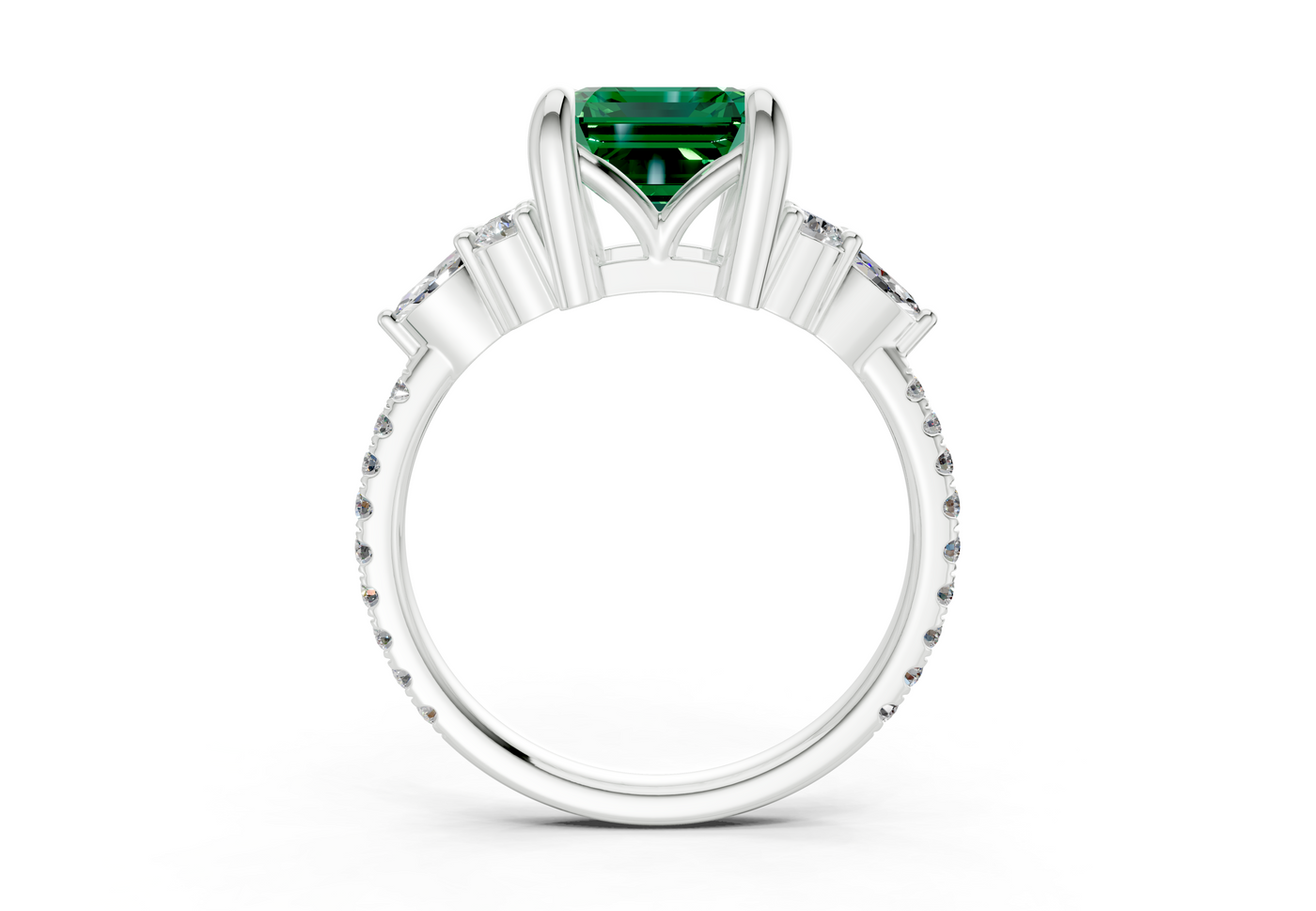 Zephyrine Emerald Gemstone Accent Emerald Cut 1.9mm Engagement Ring