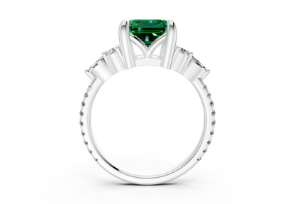 Zephyrine Emerald Gemstone Accent Emerald Cut 1.9mm Engagement Ring