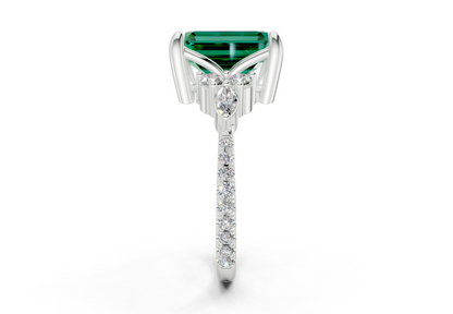 Zephyrine Emerald Gemstone Accent Emerald Cut 1.9mm Engagement Ring