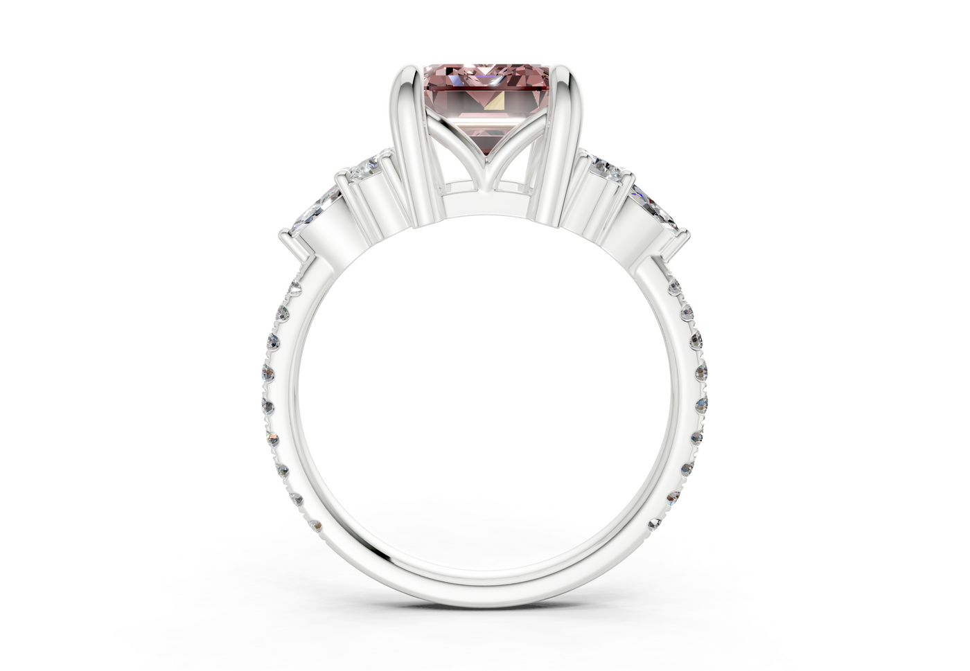 Zephyrine Pink Diamond Accent Emerald Cut 1.9mm Engagement Ring
