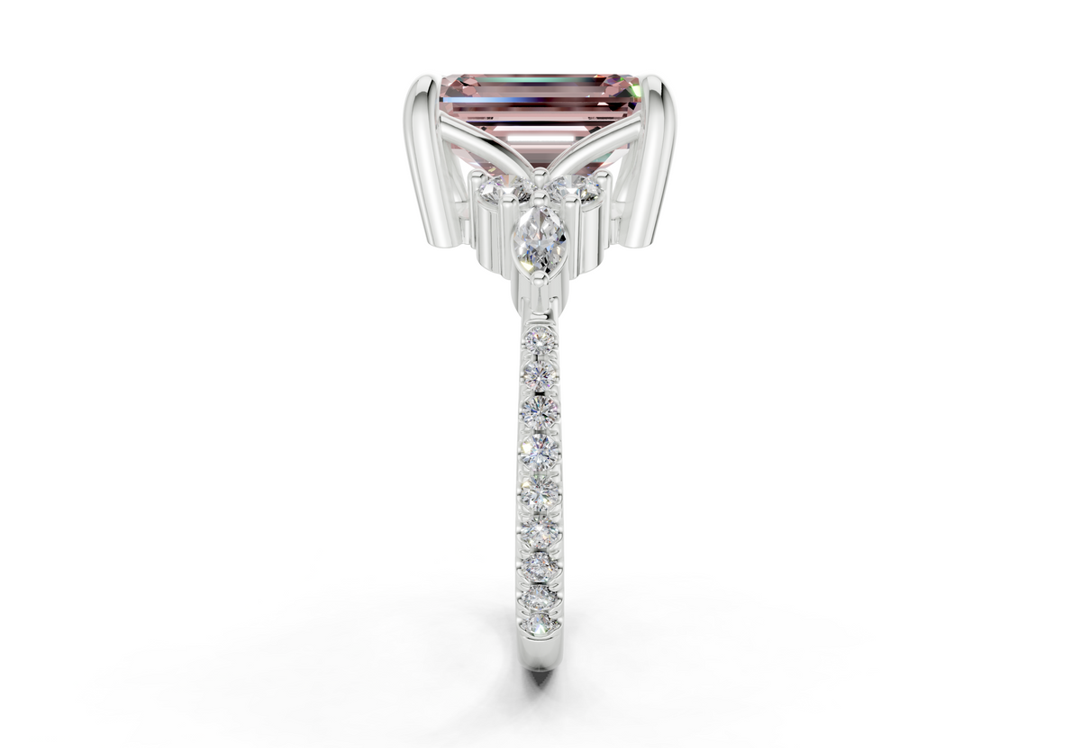Zephyrine Pink Diamond Accent Emerald Cut 1.9mm Engagement Ring