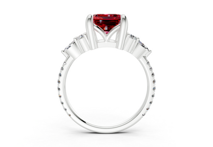 Zephyrine Ruby Gemstone Accent Emerald Cut 1.9mm Engagement Ring
