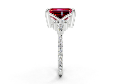 Zephyrine Ruby Gemstone Accent Emerald Cut 1.9mm Engagement Ring