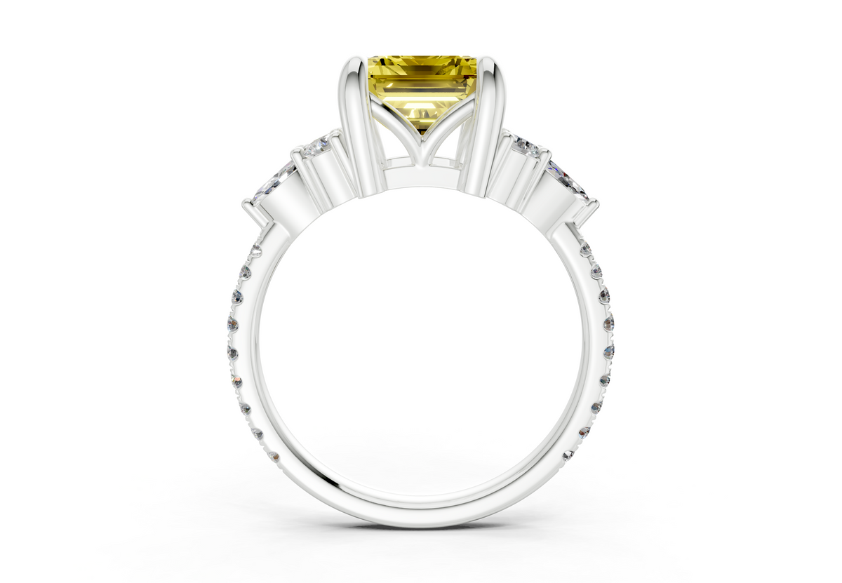Zephyrine Yellow Diamond Accent Emerald Cut 1.9mm Engagement Ring