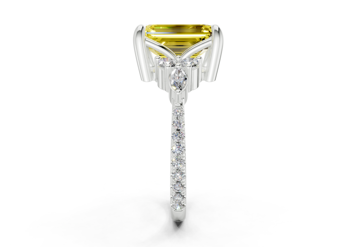 Zephyrine Yellow Diamond Accent Emerald Cut 1.9mm Engagement Ring