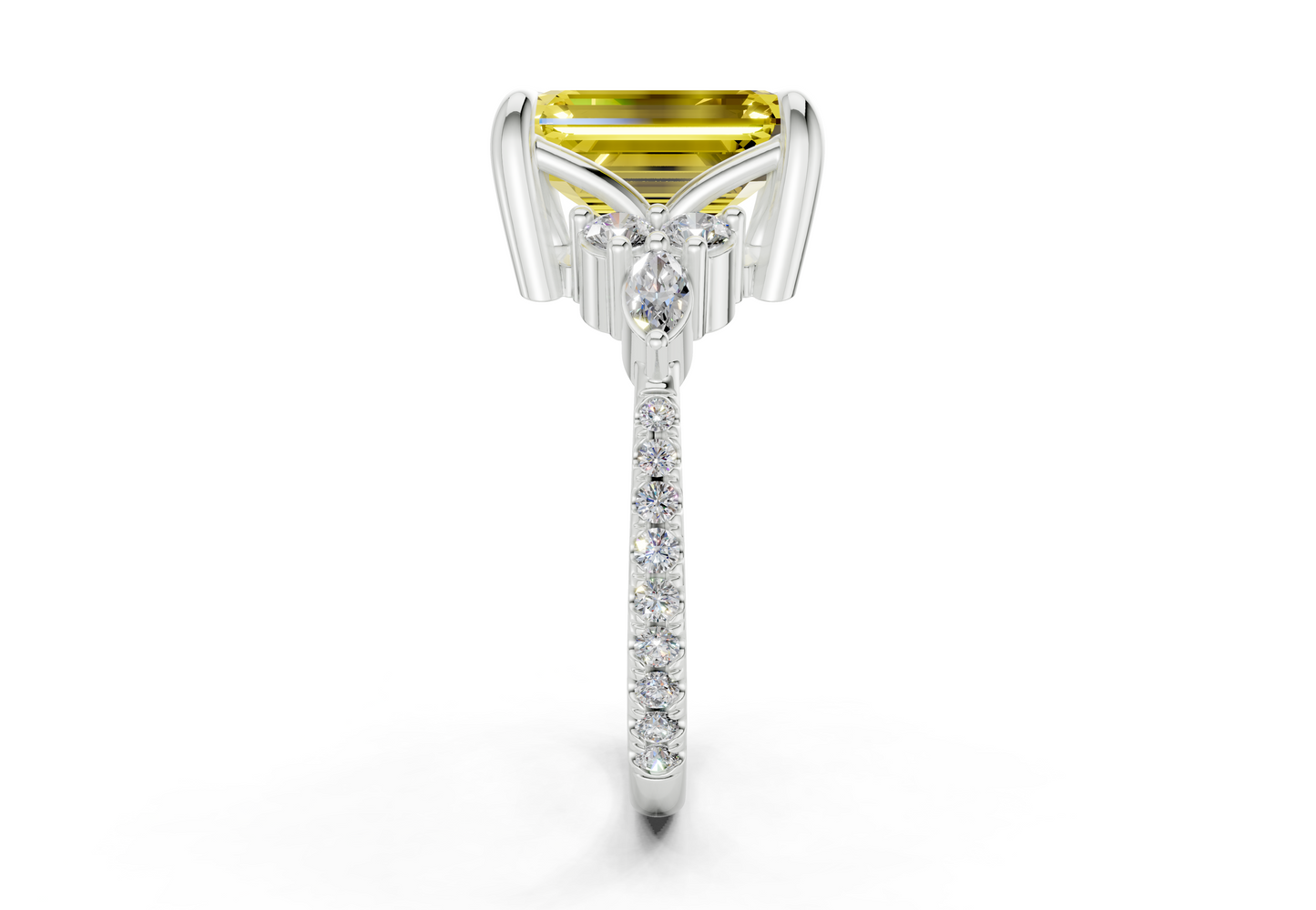 Zephyrine Yellow Diamond Accent Emerald Cut 1.9mm Engagement Ring