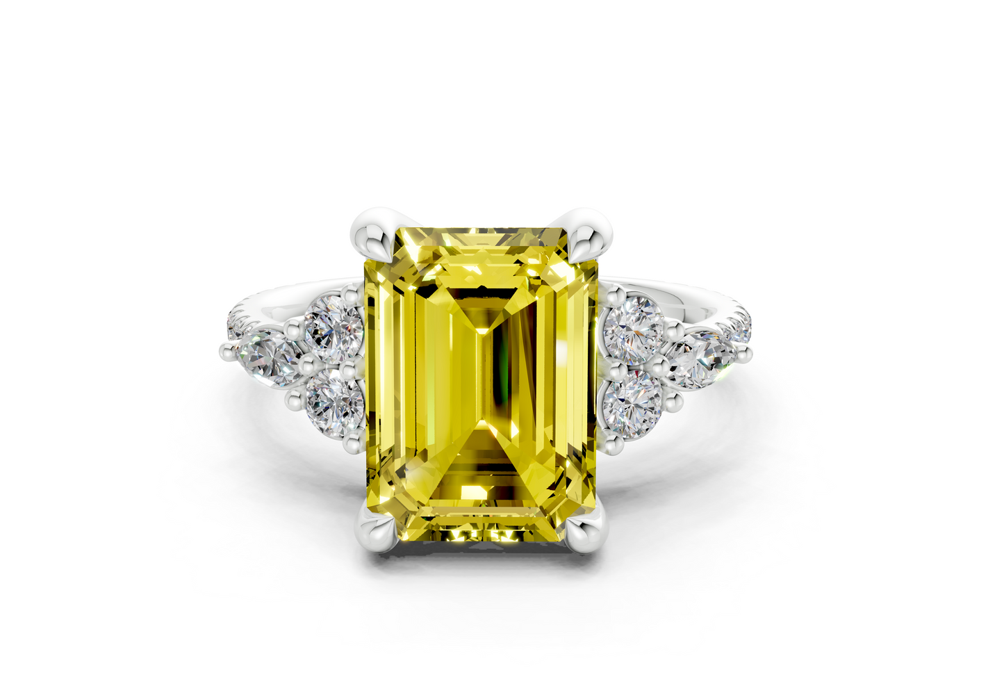 Zephyrine Yellow Diamond Accent Emerald Cut 1.9mm Engagement Ring