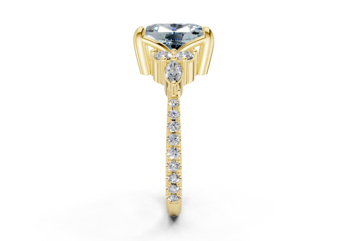 Zephyrine Blue Diamond Accent Elongated Cushion Cut 1.9mm Engagement Ring
