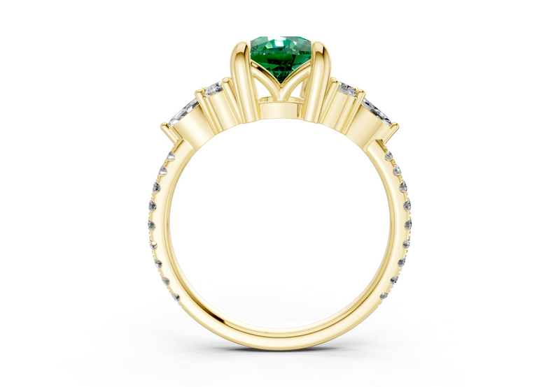 Zephyrine Emerald Gemstone Accent Elongated Cushion Cut 1.9mm Engagement Ring