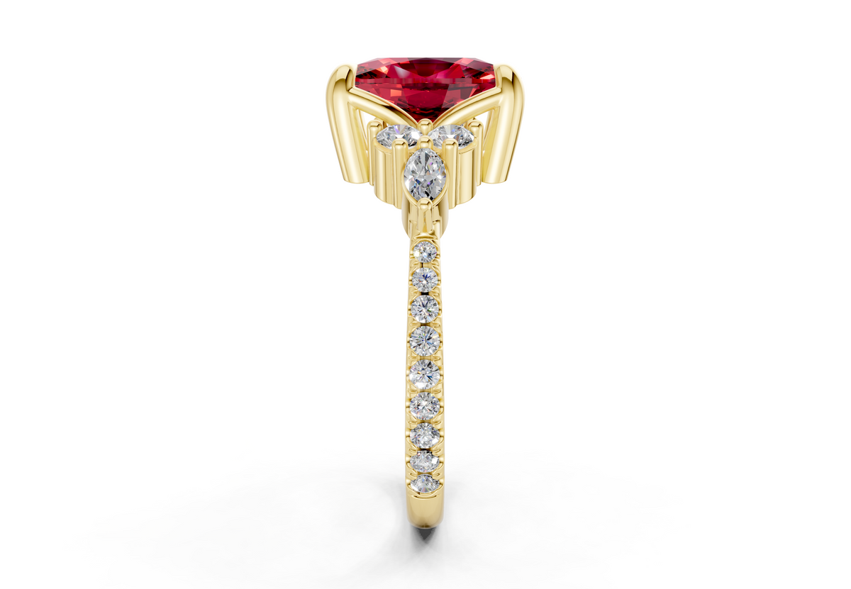 Zephyrine Ruby Gemstone Accent Elongated Cushion Cut 1.9mm Engagement Ring
