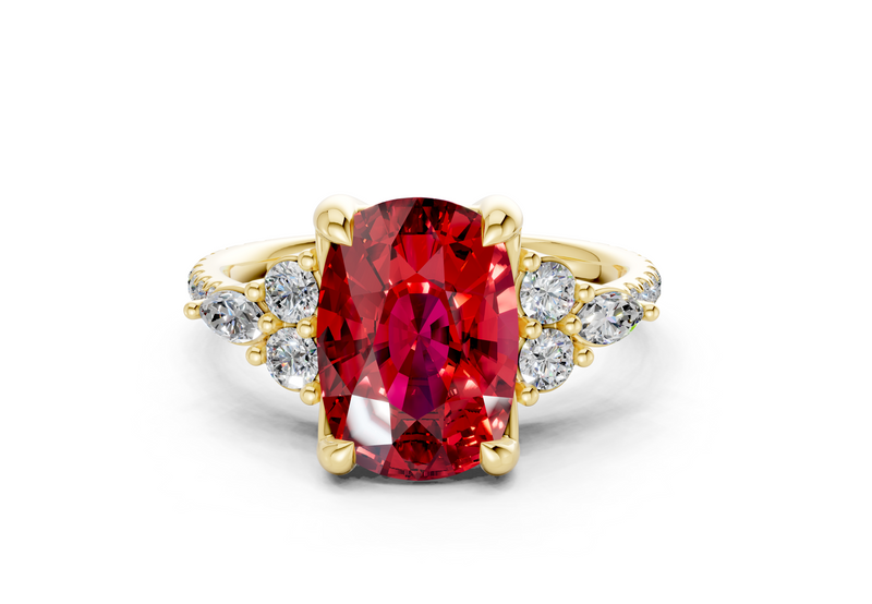 Zephyrine Ruby Gemstone Accent Elongated Cushion Cut 1.9mm Engagement Ring