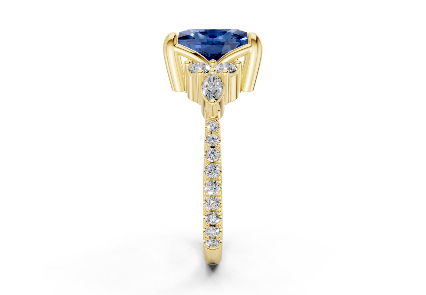 Zephyrine Sapphire Gemstone Accent Elongated Cushion Cut 1.9mm Engagement Ring