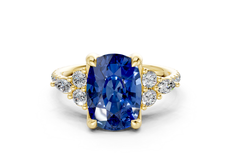 Zephyrine Sapphire Gemstone Accent Elongated Cushion Cut 1.9mm Engagement Ring