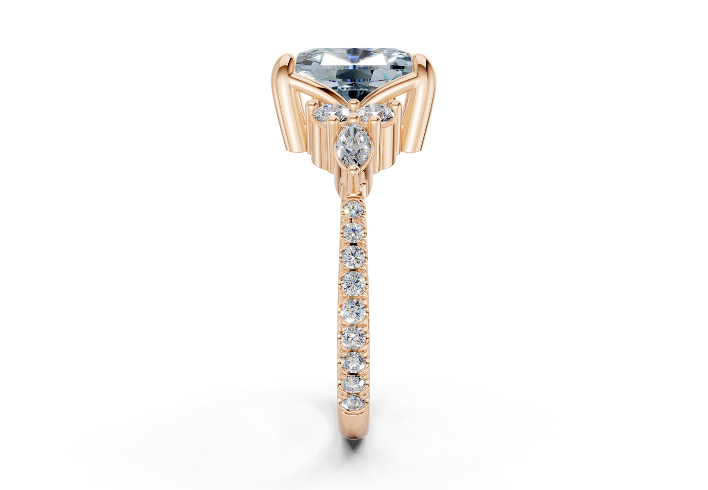 Zephyrine Blue Diamond Accent Elongated Cushion Cut 1.9mm Engagement Ring