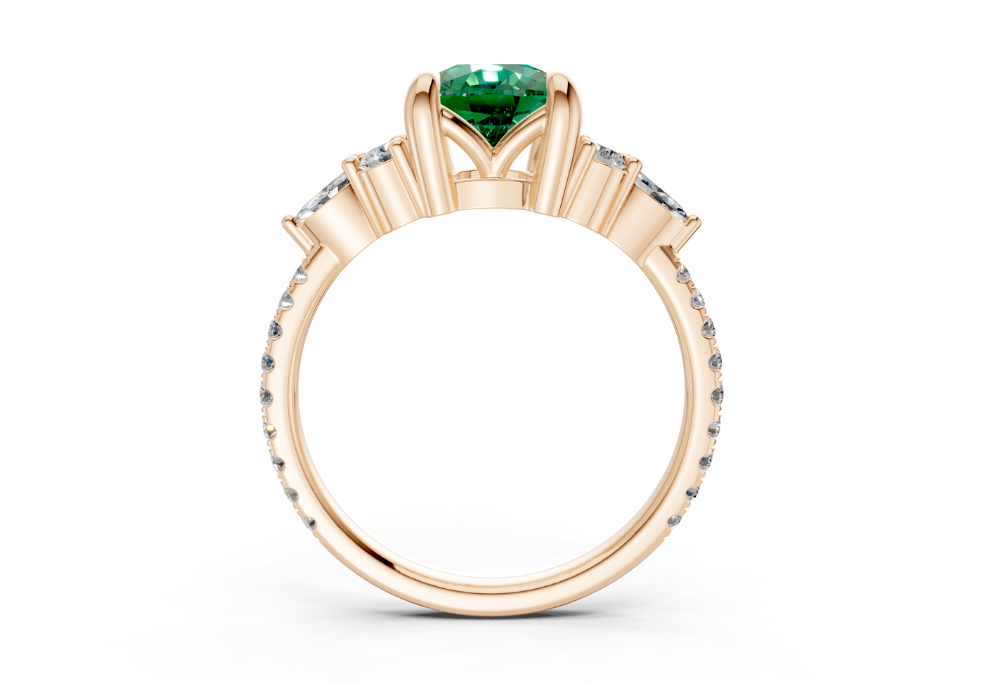 Zephyrine Emerald Gemstone Accent Elongated Cushion Cut 1.9mm Engagement Ring