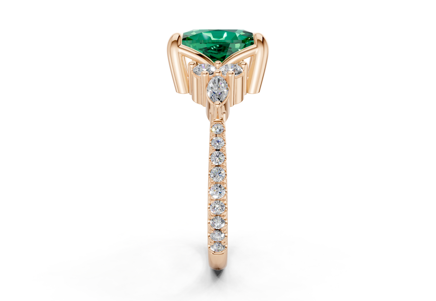 Zephyrine Emerald Gemstone Accent Elongated Cushion Cut 1.9mm Engagement Ring