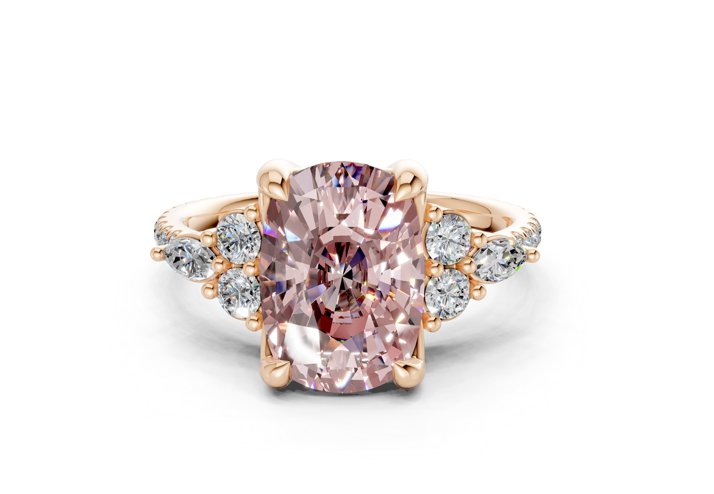 Zephyrine Pink Diamond Accent Elongated Cushion Cut 1.9mm Engagement Ring