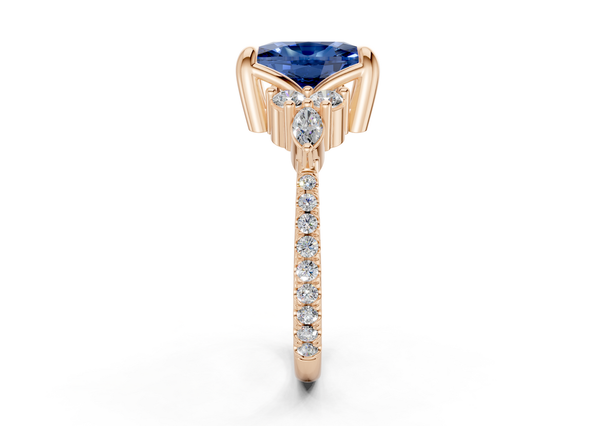 Zephyrine Sapphire Gemstone Accent Elongated Cushion Cut 1.9mm Engagement Ring